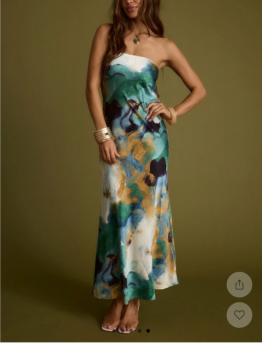 12th Tribe Strapless Abstract Maxi Dress in Teal, Gold & Navy